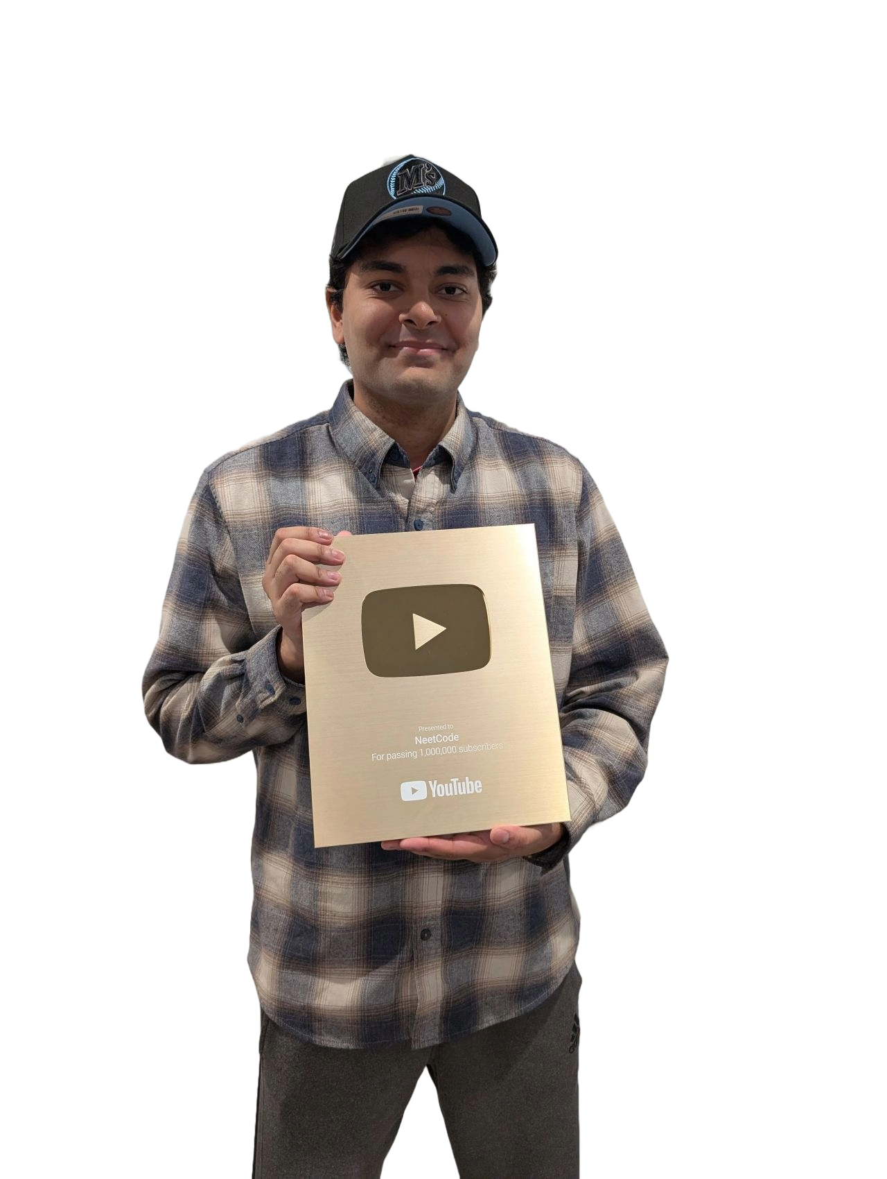 Navi holding a YouTube Creator Award